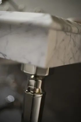 View under marble bathroom vanity counter