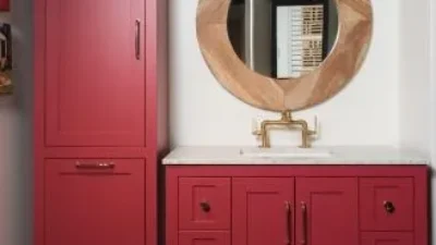 Inspirations Studio red bathroom counter and vanity