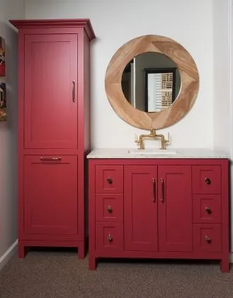 Inspirations Studio red bathroom counter and vanity