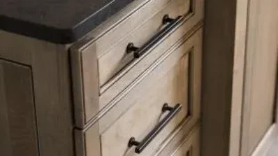 Inspirations Studio wood cabinent with black stong countertop